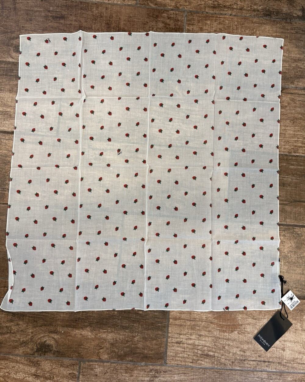 YSL Tiny Strawberry 100% Cotton 23.25” Scarf